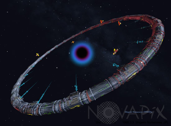 Station spatiale autour d'un trou noir - Illustration
