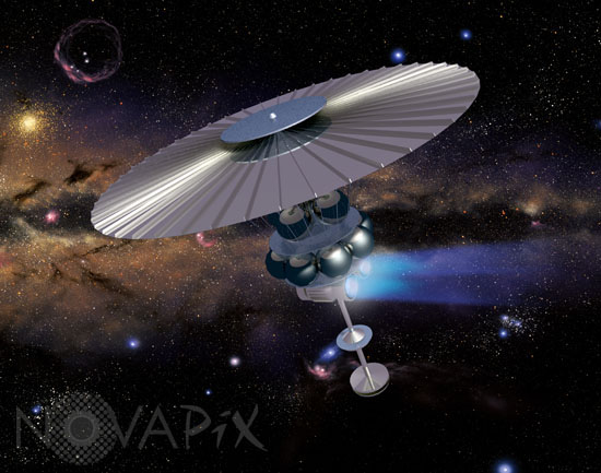 A spaceship propelled by an ion propulsion - Artist view