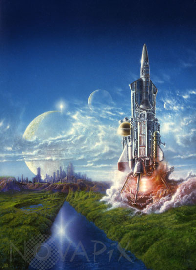 A spaceship lands on a strange world