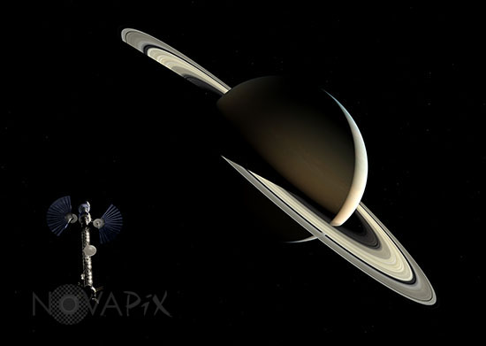 Interplanetary exploration vehicle near Saturn
