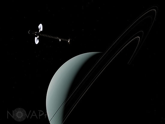 Vaisseau spatial près d'Uranus - Vue d'artiste