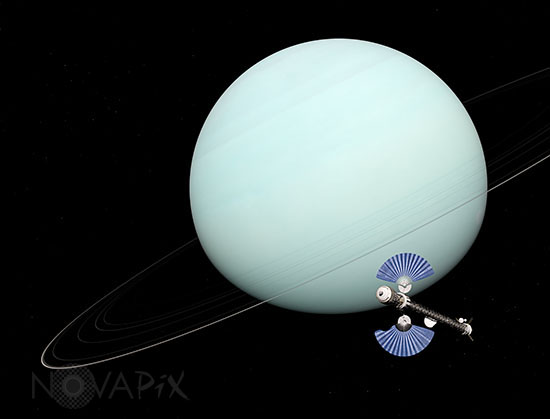 Vaisseau spatial près d'Uranus - Vue d'artiste