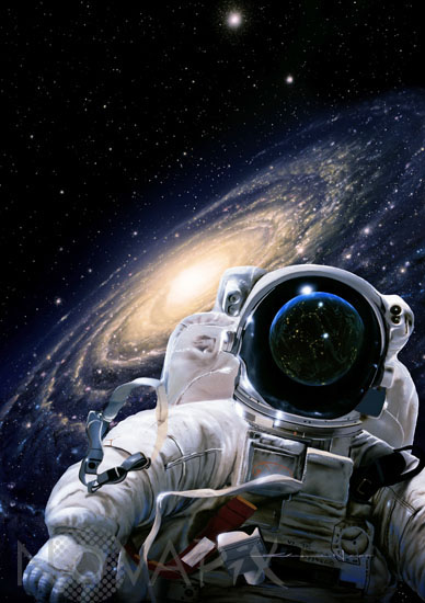 Astronaute et galaxie - Vue d'artiste