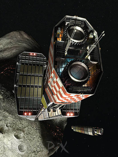 Mining base on an asteroid - Illustration