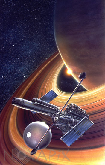 Alien spaceship in Saturn's rings - Artist view
