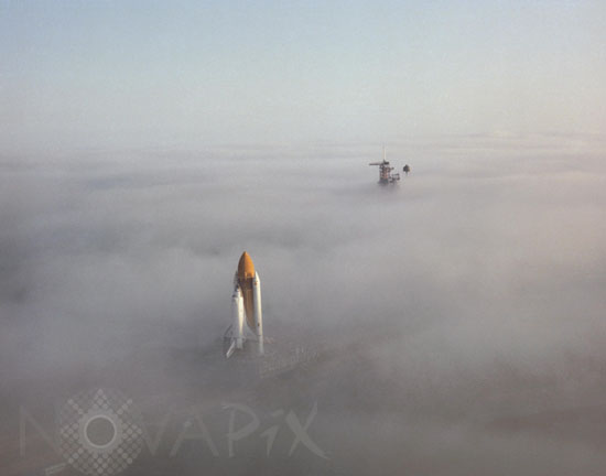 The space shuttle Challenger through the fog 11/1982