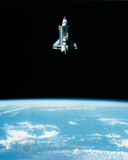 Space shuttle Challenger in space taken by the SPAS satellite