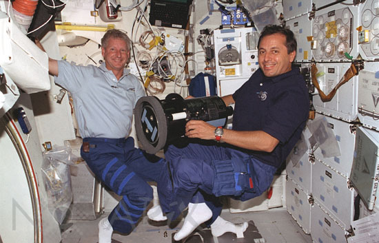 S.Hawley and M.Tognini in the space shuttle Columbia