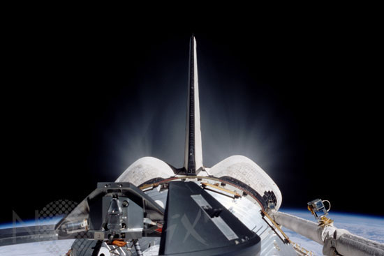 Space shuttle Atlantis' thruster firing