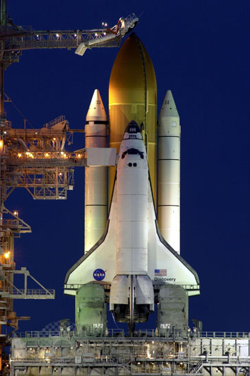 Space Shuttle Discovery on launch pad 12/1999