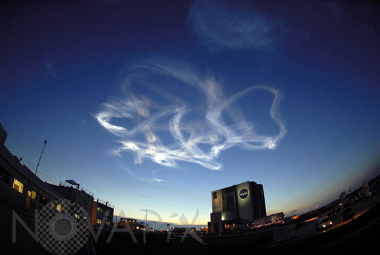 Smoke plumes from the launch of Space Shuttle Atlantis 08/2007