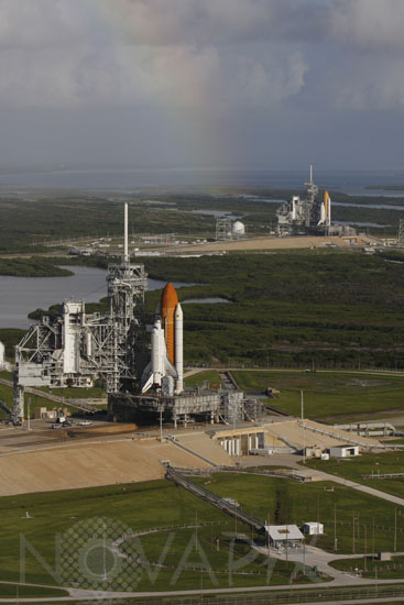Two Space Shuttles on launch pads. 09/2008