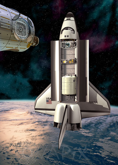 Space shuttle with Columbus laboratory