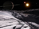Exoplanète Kepler-16 b vue d'un de ses satellites