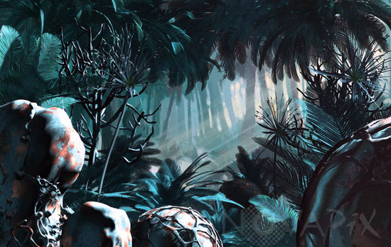 Forêt sur une exoplanète