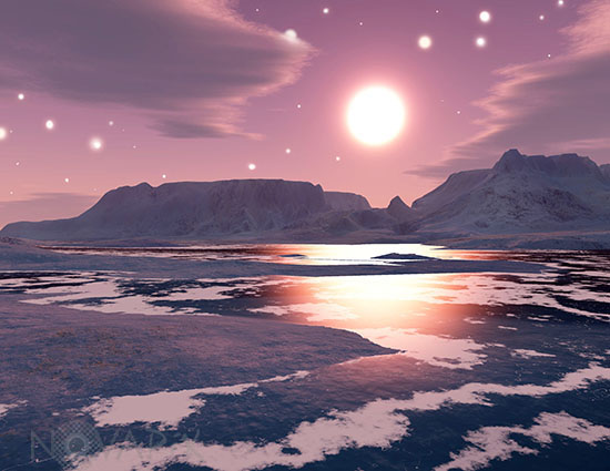 Exoplanet near the galactic center. Artwork.