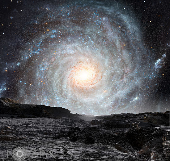 Galaxie dans le ciel d'une exoplanète