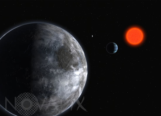 Vue d'artiste du système planétaire autour de Gliese 581