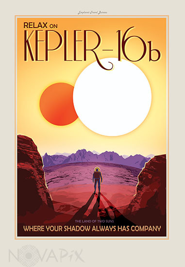 Affiche publicitaire futuriste pour le tourisme sur Kepler-16 b - Illustration