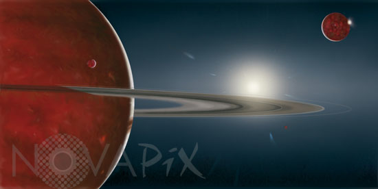 Vue d'artiste du système planétaire autour de Beta Pictoris