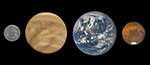 Comparaison des tailles de la Terre, Vénus, Mercure et Mars