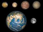 Comparaison de tailles: la Terre, la Lune et les satellites galiléens