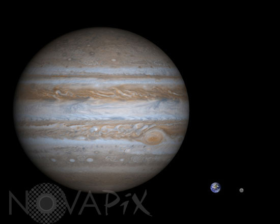 Comparaison des tailles de Jupiter, la Terre et Mercure