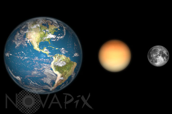 Comparaison de tailles: la Terre, le satellite Titan et la Lune