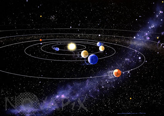 Movement of inner planets of our solar system. Artwork.