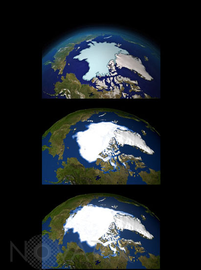 Terre: fonte de la glace arctique -1979-2005-2009