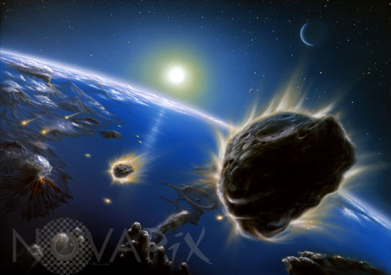 Pluie de météorites sur la Terre primitive - Vue d'artiste