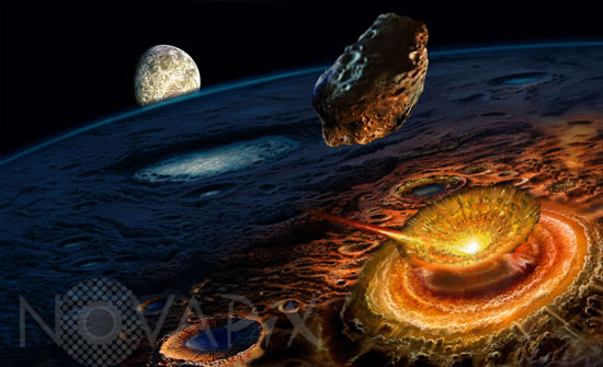 Asteroid hits the primitive Earth - Artist view