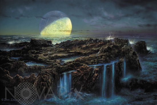 Lever de Lune sur la Terre primitive - Vue d'artiste