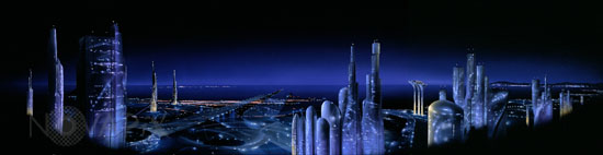 Ville du futur et astroport - Vue d'artiste