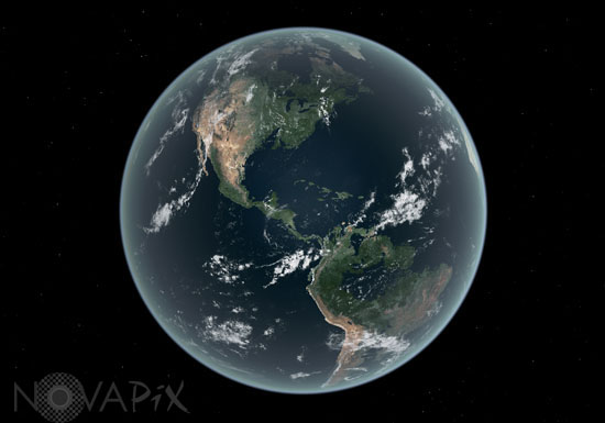 Global warming - Earth's Western hemisphere with sea level +100m