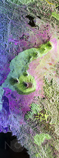 Volcans de la chaîne des Virunga vus par radar 04/1994