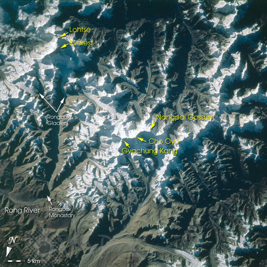 Mt. Everest seen from space shuttle Columbia.