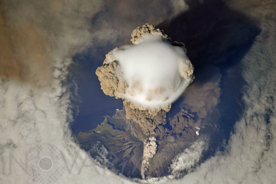 Erupting Sarychev volcano seen from space