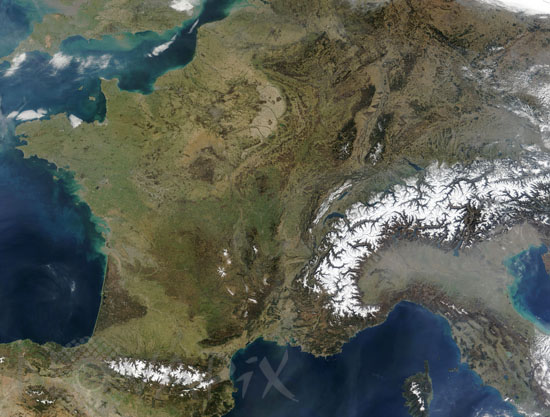 France as seen from Terra satellite 03/2003