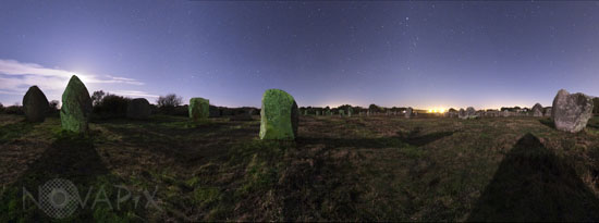 Starry sky above standing stones in Carnac