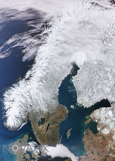 Scandinavian Peninsula seen from satellite Sentinel-3