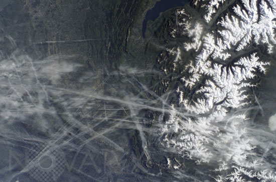 Contrails over Rhone valley seen from ISS.