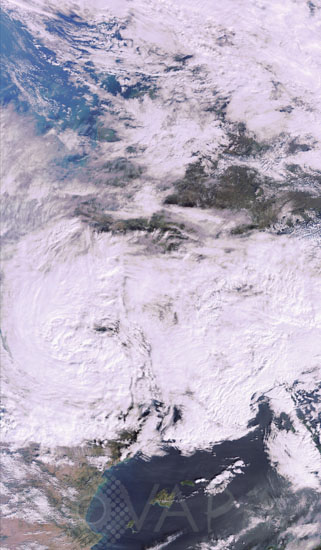 Tempête du 24 janvier 2009 au-dessus de la France vue par satellite 