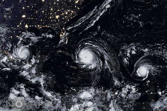 Ouragans Katia, Irma, et Jose vus par satellite 09/2017
