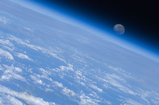 Gibbous moon above the atmosphere