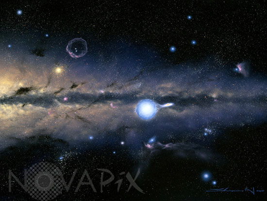 Vue d'artiste d'un trou noir stellaire dans la voie lactée