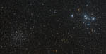 Amas d'étoiles M46, M47 et NGC 2438 dans la Poupe