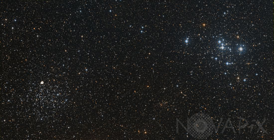 Amas d'étoiles M46, M47 et NGC 2438 dans la Poupe