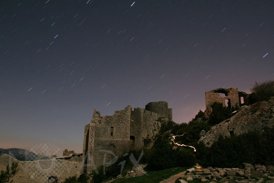Star trails over the castle of Peyrepertuse