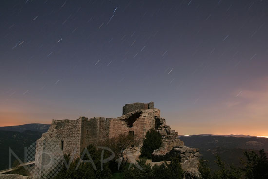 Star trails over the castle of Peyrepertuse